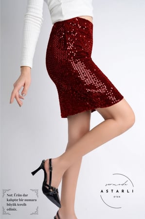 Sermoda 47 cm 170 Pullu Mini Etek Kırmızı