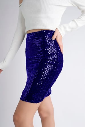 Sermoda 47 cm 170 Pullu Mini Etek Saks Mavi