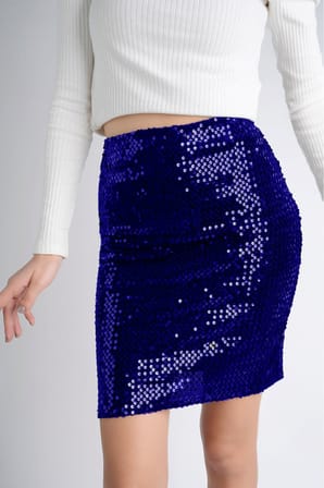 Sermoda 47 cm 170 Pullu Mini Etek Saks Mavi