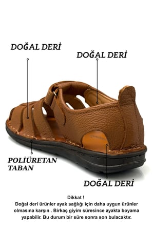 %100 Hakiki Deri Burnu Kapalı Erkek Sandalet Şırıngıl Taba