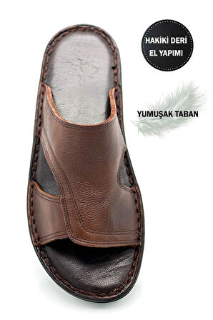 Hakiki Gerçek Deri Erkek Terlik Hafif Terlik Deri A Şır. Kahve
