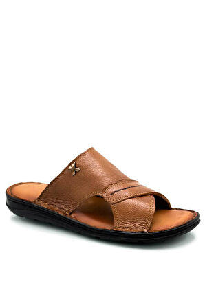 Deri Erkek Terlik Hafif Terlik Deri Şırıngıl Taba