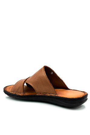 Deri Erkek Terlik Hafif Terlik Deri Şırıngıl Taba
