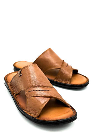 Deri Erkek Terlik Hafif Terlik Deri Şırıngıl Taba