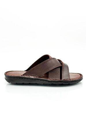 Hakiki Gerçek Deri Erkek Terlik Hafif Terlik Deri Çapraz Kahve