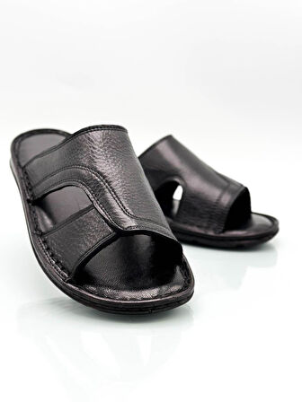 Sermoda Hakiki Gerçek Deri Erkek Terlik Hafif Terlik Deri A. Şır Siyah