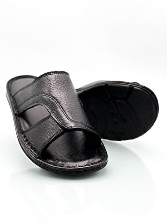 Sermoda Hakiki Gerçek Deri Erkek Terlik Hafif Terlik Deri A. Şır Siyah