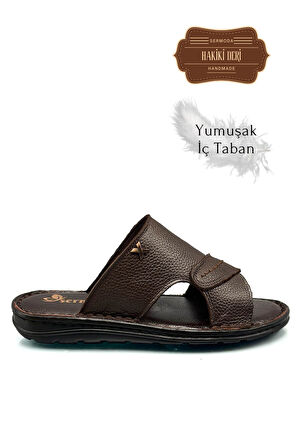 Hakiki Gerçek Deri Erkek Terlik Hafif Terlik Deri Şırıngıl Kahve