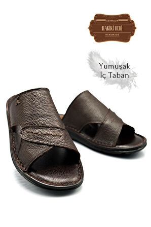 Hakiki Gerçek Deri Erkek Terlik Hafif Terlik Deri Şırıngıl Kahve