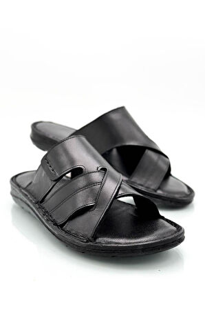 Hakiki Gerçek Deri Erkek Terlik Hafif Terlik Deri G Siyah
