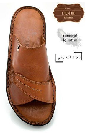 Hakiki Gerçek Deri Erkek Terlik Hafif Terlik Deri Taba