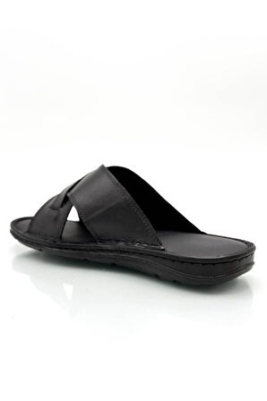 Hakiki Gerçek Deri Erkek Terlik Hafif Terlik Deri T Siyah