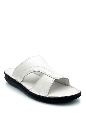Hakiki Gerçek Deri Erkek Terlik Hafif Terlik Deri A. Şır Beyaz