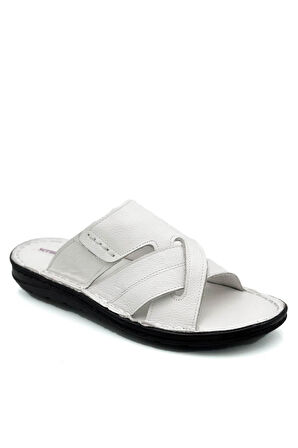 Hakiki Gerçek Deri Erkek Terlik Hafif Terlik Deri G Şır Beyaz