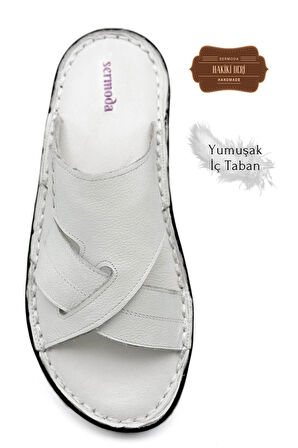 Hakiki Gerçek Deri Erkek Terlik Hafif Terlik Deri G Şır Beyaz