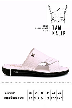 Hakiki Gerçek Deri Erkek Terlik Hafif Terlik Deri Şırıngıl Beyaz