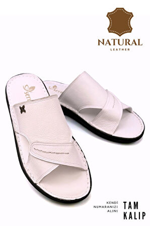 Hakiki Gerçek Deri Erkek Terlik Hafif Terlik Deri Şırıngıl Beyaz