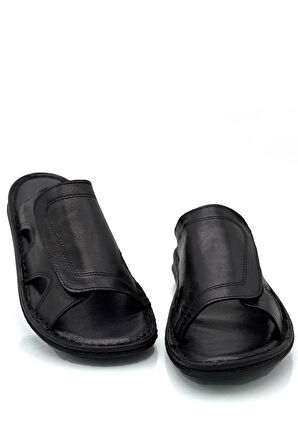 Hakiki Gerçek Deri Erkek Terlik Hafif Terlik Deri C Siyah