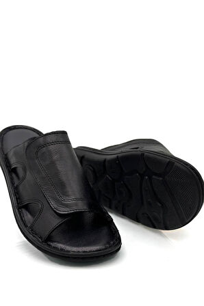 Hakiki Gerçek Deri Erkek Terlik Hafif Terlik Deri C Siyah