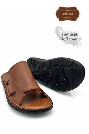 Hakiki Gerçek Deri Erkek Terlik Hafif Terlik Deri C Taba