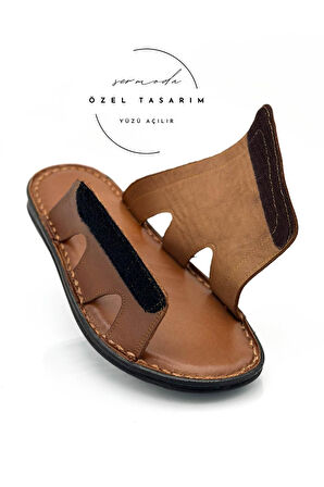 Hakiki Gerçek Deri Erkek Terlik Hafif Terlik Deri C Taba