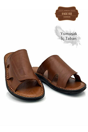 Hakiki Gerçek Deri Erkek Terlik Hafif Terlik Deri C Taba