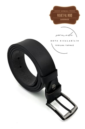 38 mm Vegetal Deri Düz Kot Kemeri Siyah