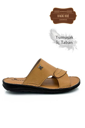 Hakiki Gerçek Deri Erkek Terlik Hafif Terlik Deri Naturel