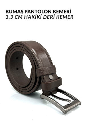 Sermoda 33 mm Doğal Deri Dikiş Baskı Erkek Kumaş Kemeri Kahve