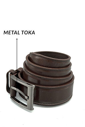Sermoda 33 mm Doğal Deri Dikiş Baskı Erkek Kumaş Kemeri Kahve