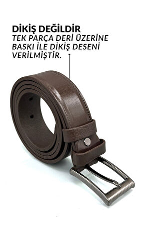Sermoda 33 mm Doğal Deri Dikiş Baskı Erkek Kumaş Kemeri Kahve