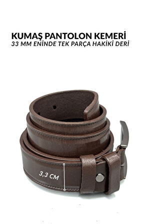Sermoda 33 mm Doğal Deri Dikiş Baskı Erkek Kumaş Kemeri Kahve