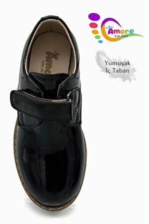 Cırtlı Okul Ayakkabısı Erkek Çocuk Klasik Okul Sünnet Düğün Ayakkabı Rugan Siyah