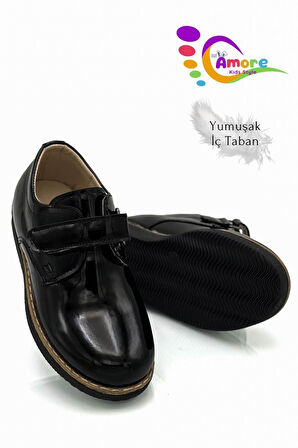 Cırtlı Okul Ayakkabısı Erkek Çocuk Klasik Okul Sünnet Düğün Ayakkabı Rugan Siyah