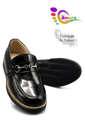 Köprü Tokalı Model Erkek Çocuk Okul Ayakkabı Rugan Siyah