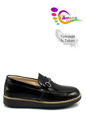 Köprü Tokalı Model Erkek Çocuk Okul Ayakkabı Rugan Siyah