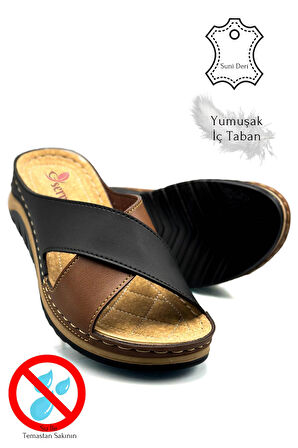 Çapraz Bant Yumuşak ve Hafif Kalın Tabanlı Kadın Terlik Spor Terlik 521/2 Siyah Taba