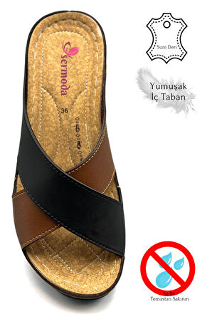 Çapraz Bant Yumuşak ve Hafif Kalın Tabanlı Kadın Terlik Spor Terlik 521/2 Siyah Taba