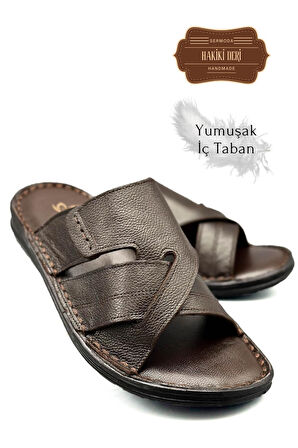 Hakiki Gerçek Deri Erkek Terlik Hafif Terlik Deri G Şır Kahve