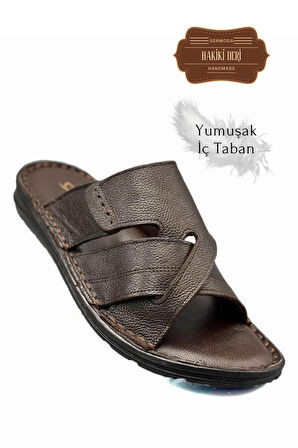 Hakiki Gerçek Deri Erkek Terlik Hafif Terlik Deri G Şır Kahve