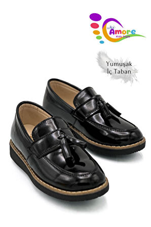 Corcik Model Erkek Çocuk Ayakkabı Okul Ayakkabısı Sünnet Düğün Takım Elbise Ayakkabısı Rugan Siyah