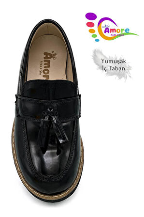 Corcik Model Erkek Çocuk Ayakkabı Okul Ayakkabısı Sünnet Düğün Takım Elbise Ayakkabısı Rugan Siyah