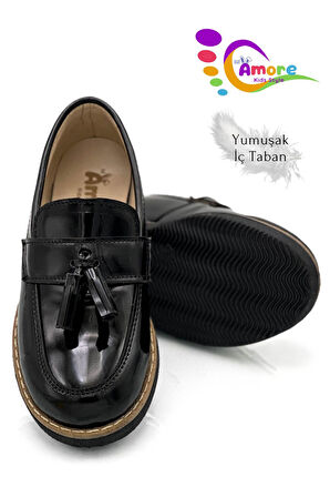 Corcik Model Erkek Çocuk Ayakkabı Okul Ayakkabısı Sünnet Düğün Takım Elbise Ayakkabısı Rugan Siyah