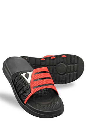 Hafif Poli Erkek Terlik V Model Havuz Terliği 14198 Siyah Kırmızı