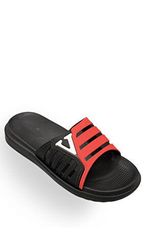 Hafif Poli Erkek Terlik V Model Havuz Terliği 14198 Siyah Kırmızı