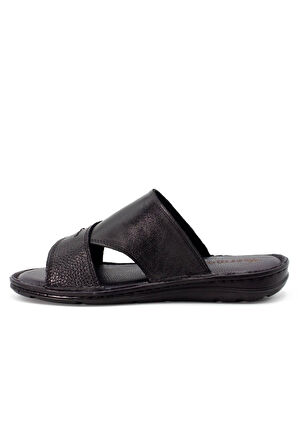 Hakiki Gerçek Deri Erkek Terlik Hafif Terlik Deri Siyah