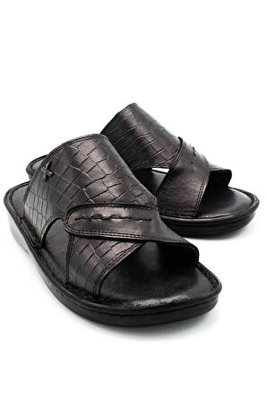 Hakiki Gerçek Deri Erkek Terlik Hafif Terlik Deri 3d Siyah