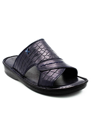Hakiki Gerçek Deri Erkek Terlik Hafif Terlik Deri 3d Lacivert