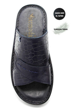 Hakiki Gerçek Deri Erkek Terlik Hafif Terlik Deri 3d Lacivert