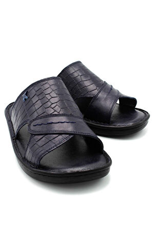 Hakiki Gerçek Deri Erkek Terlik Hafif Terlik Deri 3d Lacivert